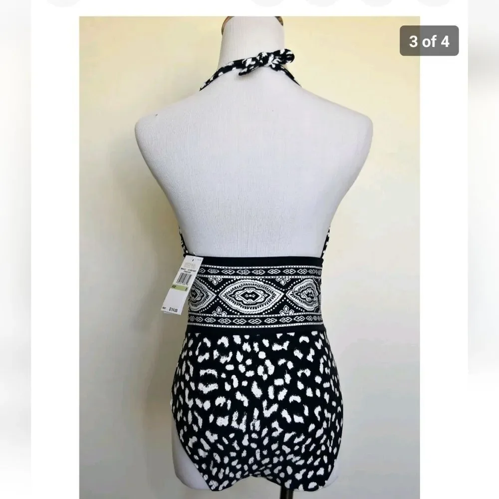 Michael Kors halter Navy/white women's size 10 one piece smooth shaper swimsuit